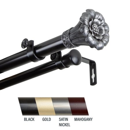 CENTRAL DESIGN Flora 1 in. Double Curtain Rod; 160-240 in. - Black 100-02-1602-D